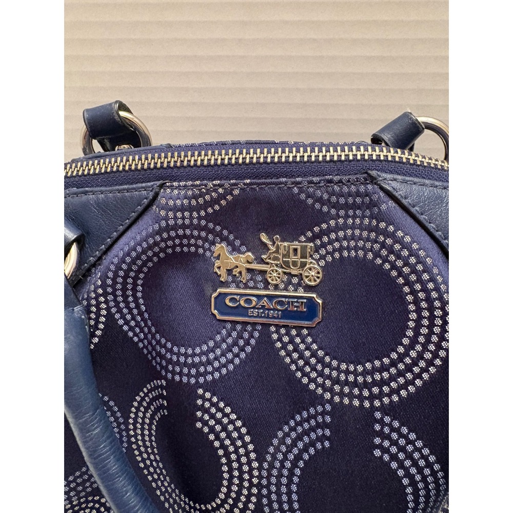 Coach Madison Dotted Op Art Sophia Satchel Navy Blue Handbag 15935